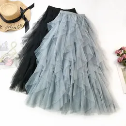 Tulle Long Maxi Skirt Women Fashion Fashion 2023 Korean carino rosa Pink High High Witu Mesh Female Lady 240520