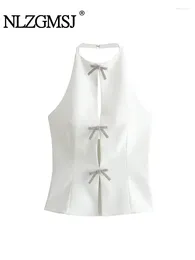 Frauen Tanks Nlzgmsj Shiny Diamonds Bogen Frauen weiße Camis 2024 Sommer hohl aus ärmellosen Rückenfreier schlanker Halfterinnen weiblicher Ernte Top Y2K