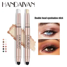 Handiyan a 12 colori a doppia testa ombrello stick glitter luccichio opaco opadow impermeabile ad alta gloss trucco 240524