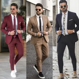 Classi Burgundy Wedding Tuxedos Suit Slip Fit Slip Fit Lapel Pun Bestman Groomsmen Blazer Dink Design Design a due pezzi 194S