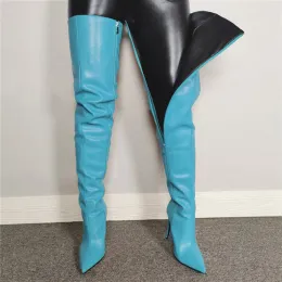 Größe 46 sexy High Heels Frauen Schuhe farbenfrohe Frauen über den Kniestiefeln 2024 Winter Oberschenkel High Stiefel mit Seitenriss Reißverschluss