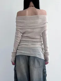 Женские футболки женские женские выключенные плеча с длинным рукавом пуловер