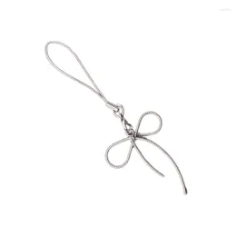 Keychains Simple Bowknot Phone Lanyard Wrist Strap Silver Color Butterfly Bow Charm