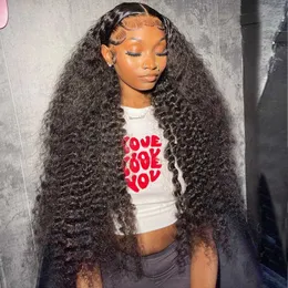Synthetic Wigs Adhesive free wig human hair ready to wear pre filled curly lace front female deep wave front wig 13x6 high-definition lace Q240523