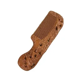 2024 Natural Peach Wooden Comb Handmade Decorative Carved Pattern Hollow Out Handmade Wooden Portable Girl Gift Massage Hair Combs for