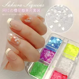 2023 New Internet Celebrity Nail Enhancement Japanese Ultra-thin Cherry Blossom Petal Sequin Set with Glitter Matte European And