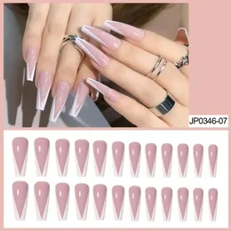 Gelo francês transparente nude branco V usando unhas de unhas longa unhas de dedo falso manicure máscara completa malha de manicure vermelha patch de manicure