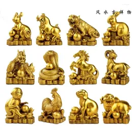 Estatuetas decorativas top legas Ásia Ornamento propício Propção O 12 chinês Zodiacs Cow Tiger Dragon Snake Horse Monkey Dog Feng Shui Brass