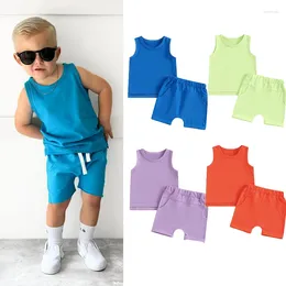 Set di abbigliamento Focus Norm 0-4y Summer Cash Baby Boys Set 4 colori Sleeveless Solid Tops e Shorts tascabili Outfit