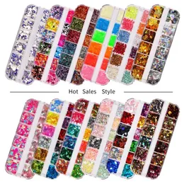 12 Color Foils Gorgeous Nails Glitter Aluminum Flakes Chip Nail Design Shiny Nail Art Decoration, 1 Box