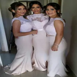 Blush Pink African Nigerian Lace Long Bridesmaid Dresses Mermaid Wedding Party Dress Prom Evening Dresses Sexig Backless Jewel Custom MA 253K