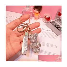 Keychains Lanyards Cartoon Bear Handmade Rhinestone Crystal Key Chains Charm Pendant Car for Women Gift Drop Delivery Fashion Accesso Otlmv