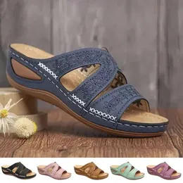 603 Keil Sommerfrauen Premium Orthopädische Offene Zehen Sandalen Vintage Anti-Rutsch Leder lässig weibliche Plattform Retro 4BC