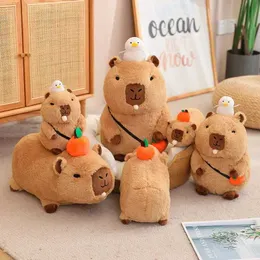 Dolgulu peluş hayvanlar vokal ve tükürük kabarcıkları sevimli oturma ve yalan söyleyen capybara peluş oyuncaklar çizgi film bebek yumuşak doldurulmuş çocuk hediyesi ev dekorasyon