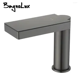 Torneiras de pia do banheiro Bagnolux Grey Mixer Grey Water Tap Tap de um orifício de orifício único Brass montada pela torneira da bacia com temperatura do sensor Torneira