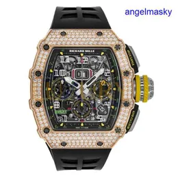 Популярные RM Запястья Watch RM11-03 Хронограф Flyback Diamond Rose Gold Mens Watch RM1103 Автоматические механические турбиллинские часы движения
