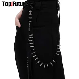 Bel zincir kemerleri y2k kızlar gotik kadın buhar punk metal bel hip hop punk harajuku sivri uçlu anahtarlık moda kot pantolon aksesuarları q240523