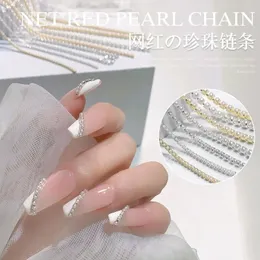 NET Red Nagelkette Schmuck japanische Perle Neue Leichtmetallnageldekoration Kette Nagel Metall Dekoration