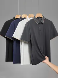 Summer Men Polo Shirt الكلاسيكية قصيرة الأكمام تي شيرت التنفس السريع جاف جاف الجليد الجليد الحرير البولو الرجال جولف تي شيرت بالإضافة إلى الحجم 8xl 240516