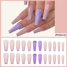 2024 Utländsk handel Purple Diamond Inlaid European och American Long Style Ballet Nails, Fake Nails, Nail Enhancements, Foreign TradeFor European Style Nails