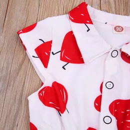 2-7y Valentinstags Sommer Kinder Mädchen süßes Herz gedruckt kurzärmeldrehkragen A-Line-Kleid
