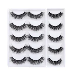 5 Paare/Tablett wiederverwendbarer 3D 5D -Effekt F Serise natürliche Flexibilität Schwarz flauschig Langes Auge Falsche Wimpern handgefertigtes Faux Mink Full Strip Wimpern Erweiterung