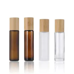 Paslanmaz çelik silindir topları ve bambu kapaklı şişeler üzerinde yağ rulo 5ml 10ml 15ml 15ml doldurulabilir parfüm numune şişesi kozmetik ambalaj ll