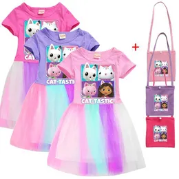 Mädchenkleider neuer Sommer Gabby Puppenhaus Kleid Baby Katze köstliche süße Spitze Prinzessin Kleid für Geburtstagsfeier Kleidung T240524