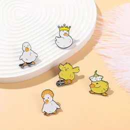 Cute yellow metal badge white crown duck brooch pin light small accessory