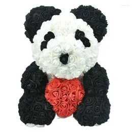 Decorative Flowers 40cm China Rose Panda Bear With Red Heart Flower Decoration Valentines Day Mother Gift