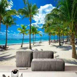 Niestandardowe zdjęcie 3D Tapeta nadmorskie drzewo kokosowe plażowa sceneria ścienna mural tapetka do salonu papel de parede 3d paisagem