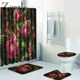 Badmattor Zeegle Floral Mönster 4st badrum duschdraperi och matta sätter antislidt toalettmatta tillbehör golvmatta