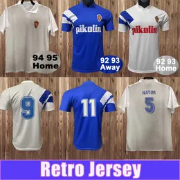 1994 1995 Zaragoza Retro Soccer Jersey Nayim Aguado 92 93 Casa Branca Away Blue Mens Football Mangas curtas Uniformes adultos