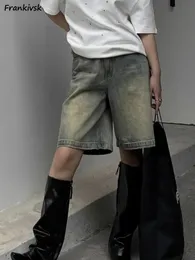 S4XL Джинсовая джинсовая короткая шикарная уличная одежда с высокой талией корейский стиль лето колено простые удобные студенты одежда 240523