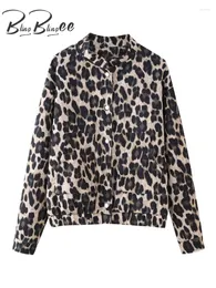 Giacche da donna Blinglingee 2024 Autunno Stampa leopardo bomber da donna Bomber tasche a maniche lunghe tasche sciolte sciolte