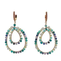 Yygem 4mm Faceted Round Multi Color Semiprecious Stone Dangle Earrings Big Fashion Fashion الدانتيل للنساء 240507