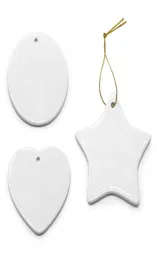 Blank White Sublimation Ceramic Ceramic Creative Christmas Christmas Ornaments Trasferimento di calore Stampa di ornamento in ceramica fai da te Round Round Chris6092306