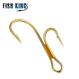 Fischkönig 20pcs Doppelfischerhaken hoher Kohlenstoffstahl goldener Stachel 1 2 4 6 8 Pike Trout Barch Ringed Zander Fishhooks 240522