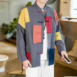Ethnische Kleidung die neueste Design -Farbpatchwork -Hanfu -Mantel Sinizismus Vintage Dial Buckle Tang Jacke Top Leinen Bettler