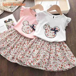 Set di abbigliamento set di abbigliamento orso leader estate 2 pezzi ragazze set di abbigliamento cartone animato cartone animato per bambini maniche arruffato top e abilità set di ragazze casual boutique set wx5.23