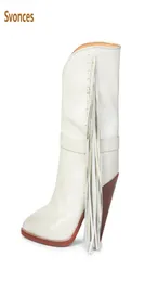 Moda beyaz saçak orta su botları kadın sivri topuklu katı mikrofiber sivri uçlu botas fabrikası ayakkabıları özelleştir kadınlar4654744