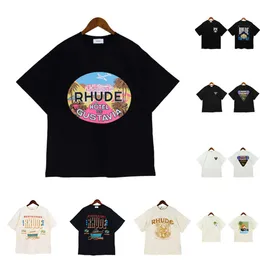 T-Shirts Erkek Tasarımcı Şort Plaj Kısa Pantolon Kadın Pamuk Kısa Kollu Gömlek Yaz Gündelik Tshirt Rhude Tees Gömlek Mesh Şort Üstleri Giyim 79b