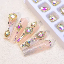 Alloy K9 Crystal Diamond Nail Art Rhinestones Jewelry Heart Shaped Aurora AB Color Pink Luxury Decoration DIY Accessories 20pcs 240524