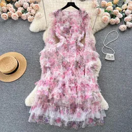 Casual Dresses VANOVICH Elegant Gauze Edible Tree Print Ball Gown Dress Female Waist Slim O-neck Lantern Sleeve Temperament Long