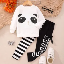 Zestawy odzieży 2pcs chłopiec's panda cekin haftowany strój bluza pasiastka