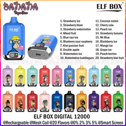 Authentic Puff 12K Elf Box Digital 12000 Puffs Disposable E Cigarettes 0% 2% 3% 5% Mesh Coil Rechargeable Vaporizers 25ml Pre-filled Pod 20 Flavors