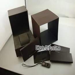 Hight Quality New Brown Watch Box 도매 오리지널 남성 남성 여성 시계 박스 인증서 카드 선물 종이 가방 GCBox 저렴한 퓨레 타임 2678