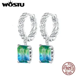 WOSTU 925 Sterling Silver Rectangle Tourmaline Dangle Drop Earrings For Women Wedding Gift Cuban Link Hoops Earring Punk Jewelry 240507