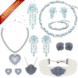 XFU Gema Blue Crystal Droplet Collection Jewelry Set Charming Womens Halsbandörhängen Armband Ring med festgåva 240524