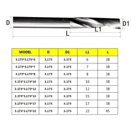 1st 5A Kvalitet 3.175/4/5/6/8mm Single Flute Milling Futters For Aluminium CNC Tools Solid Carbide Composite Panels Woodworking